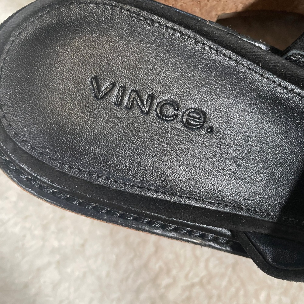 Vince Maddy-B Black Suede Cork Platform Slide Sandals Square Toe Neutral 8 - Picture 6 of 8